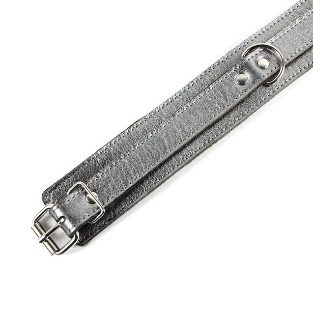 Gaius Special Edition Gunmetal Leather Bondage Collar Detailed