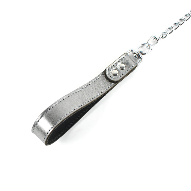 Gaius Luxury Silver Leather Handle Pet Leash