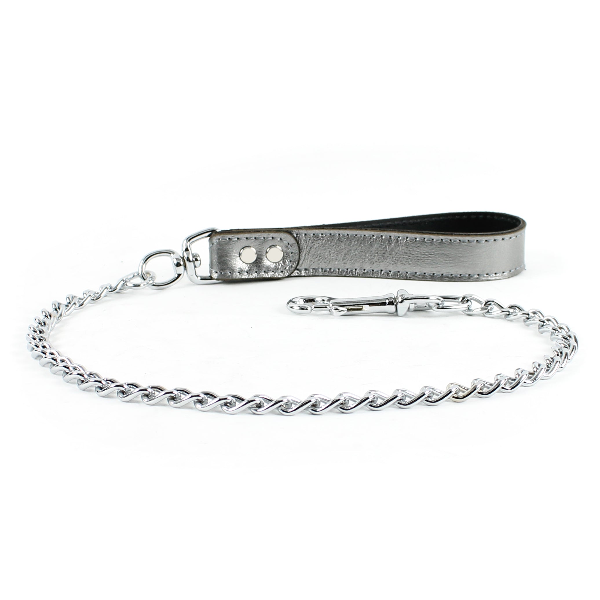 Gaius High-End Nickel-Plated Chain Pet Leash with Leather Handle