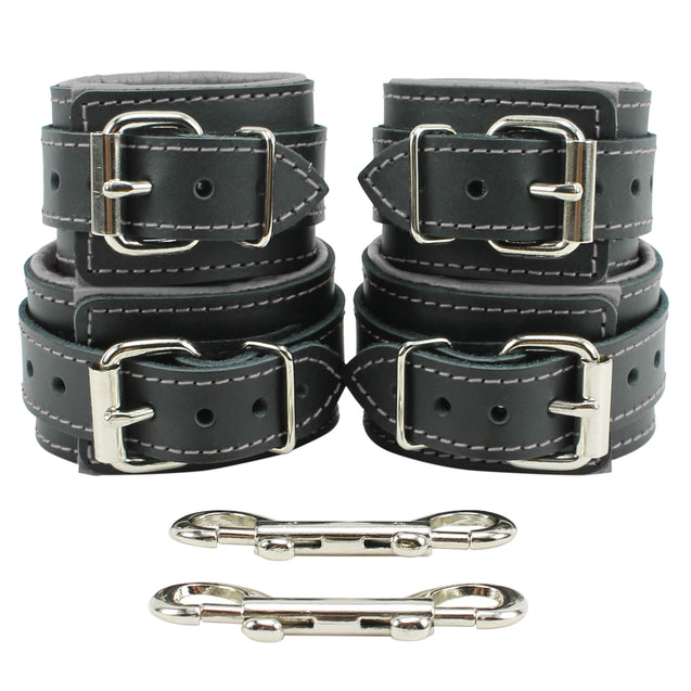 Luxury Padded Leather Submissive cuff set grey back