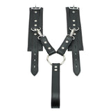Lockable leather BDSM cuff and hogtie set black
