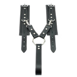 Lockable leather BDSM cuff and hogtie set grey