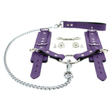 Berlin Locking Purple Leather BDSM Cuff Hogtie Set