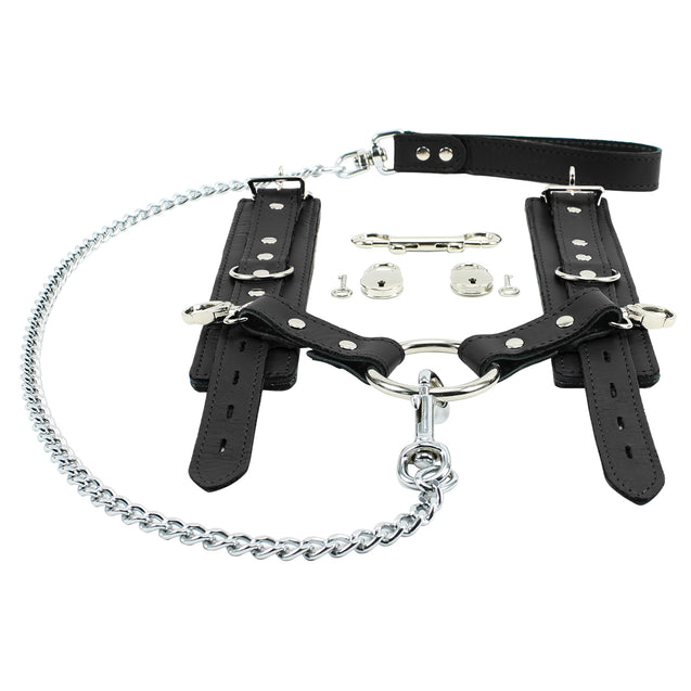 Berlin Locking Black Leather BDSM Cuff Hogtie Set