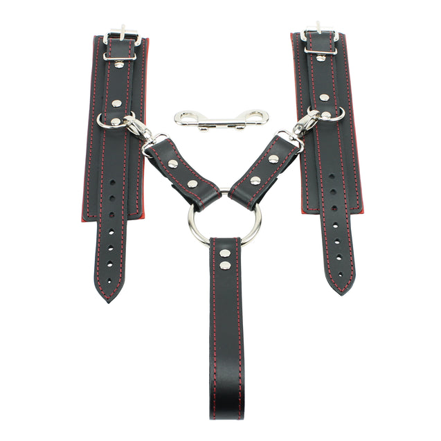 Mandrake BDSM Cuffs + Handle Hogtie Red