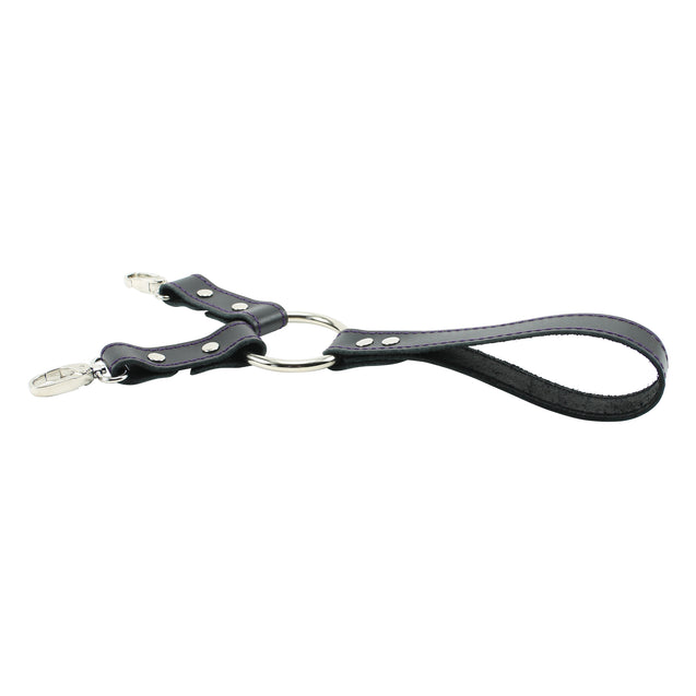Purple Stitched Black Latigo Leather Handle Hogtie