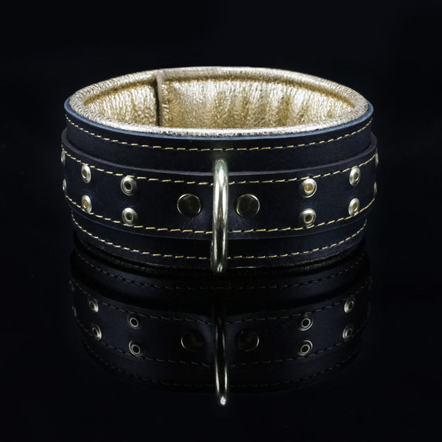 Luxury Metallic Leather Bondage Collar On Black