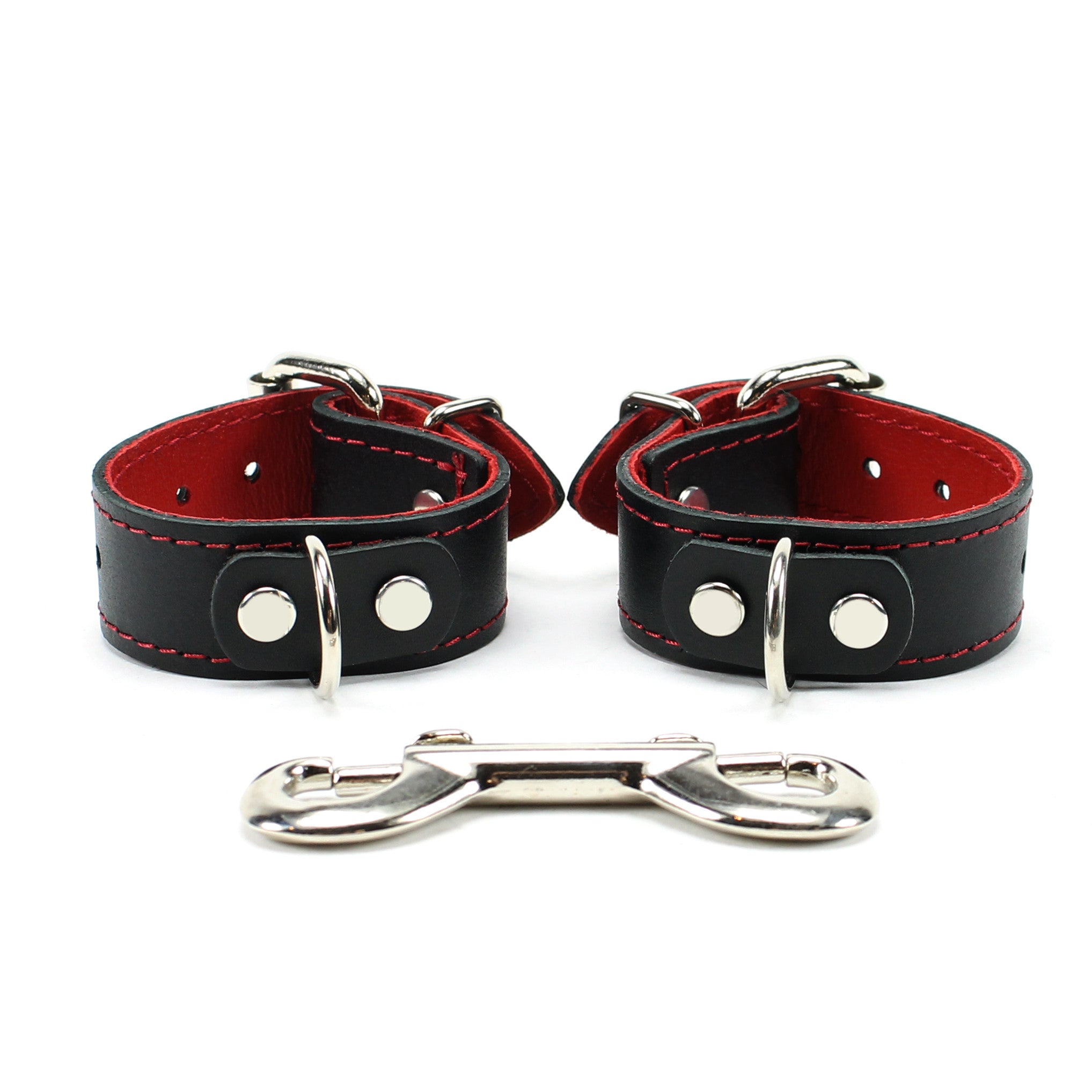 1-inch wide red padded leather BDSM cuffs