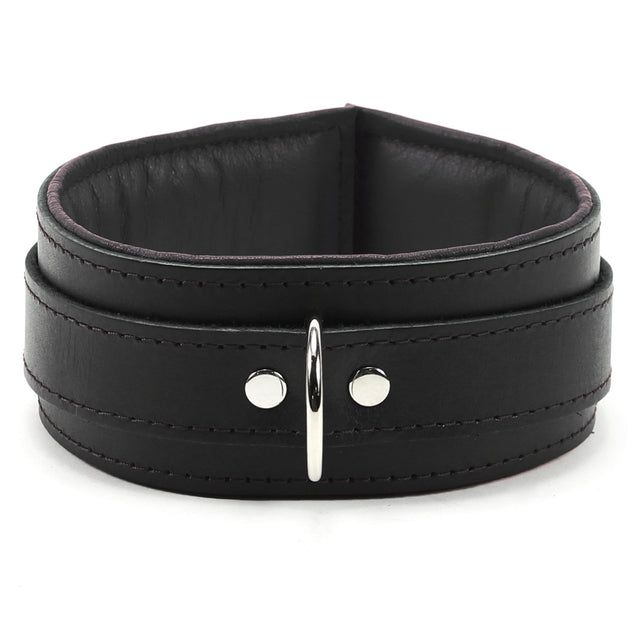 Luxury Padded Lambskin Leather BDSM Collar and Lead Black Front