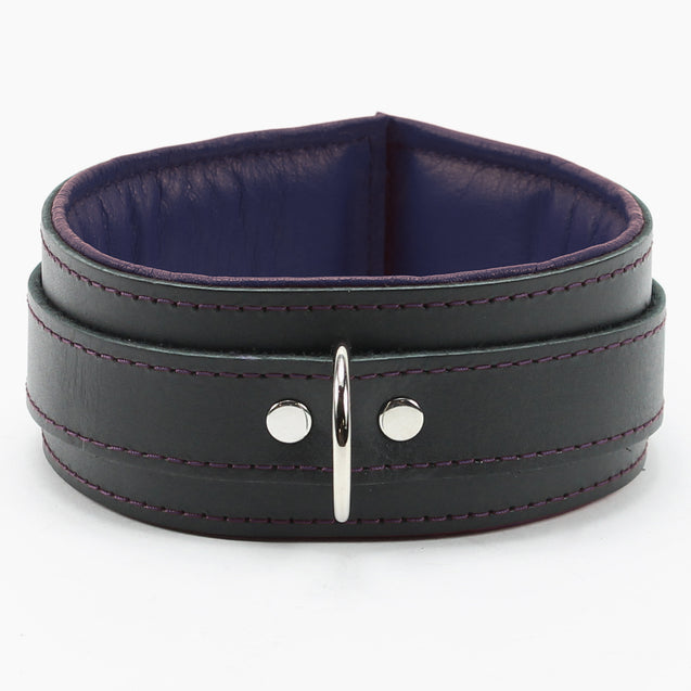 Luxury Black and Deep Purple Padded Leather Bondage Collar