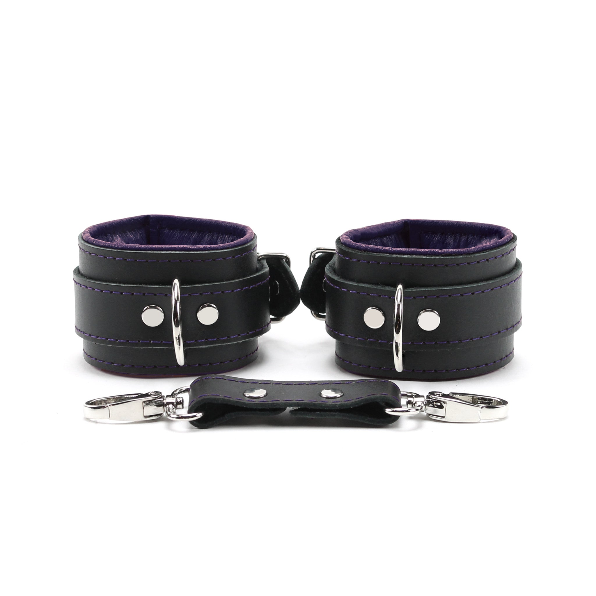 Luxury lambskin leather padded BDSM cuffs purple