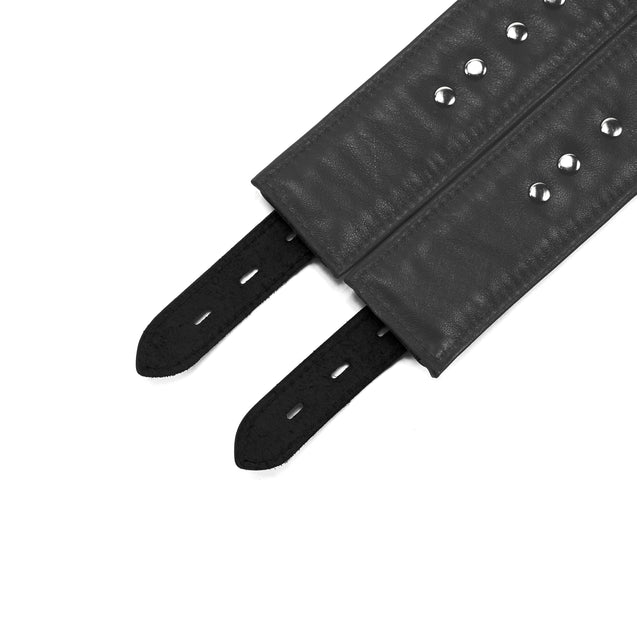 Black Padded Leather Locking Submissive Cuff Set 