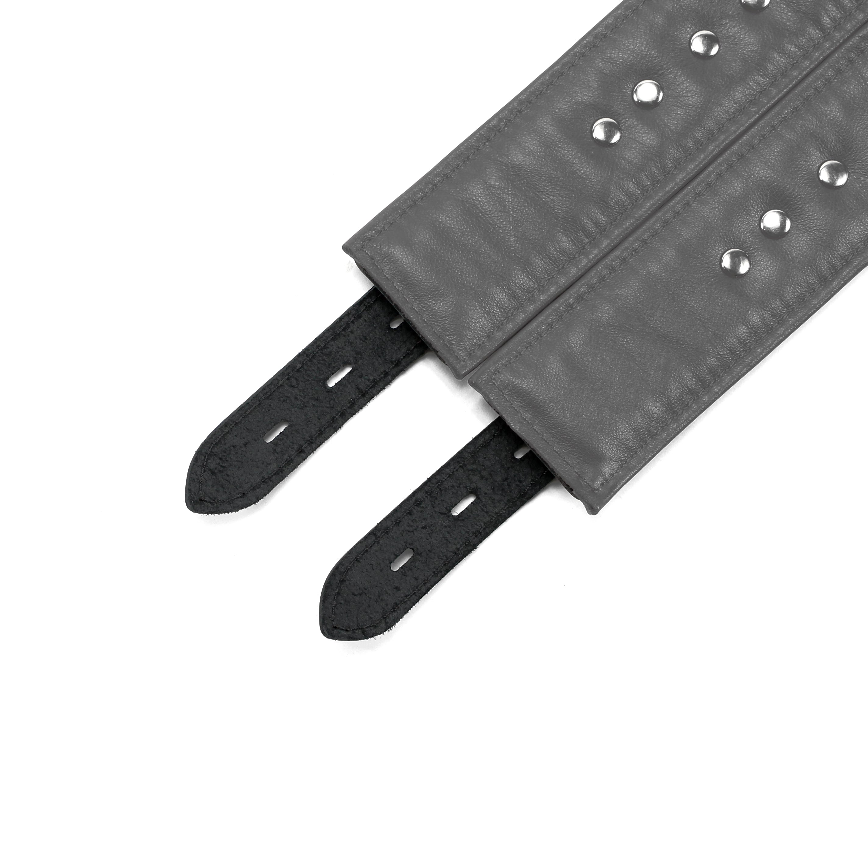 Grey Padded Leather Locking Submissive Cuff Set 