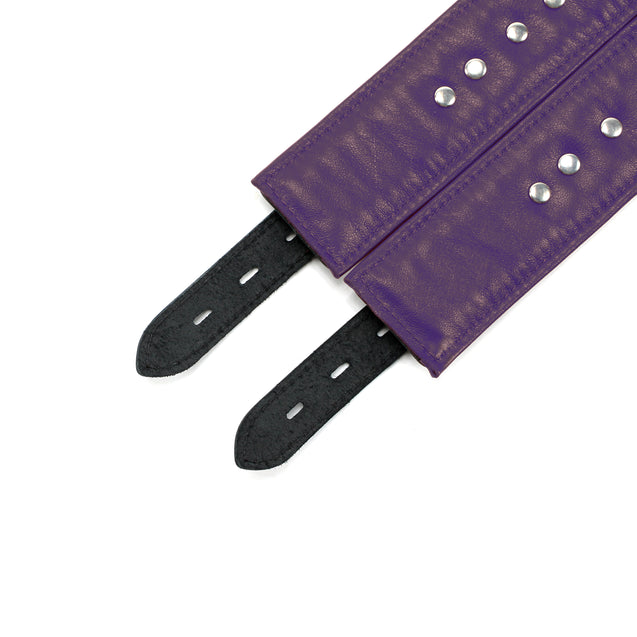 Purple Padded Leather Locking Submissive Cuff Set 