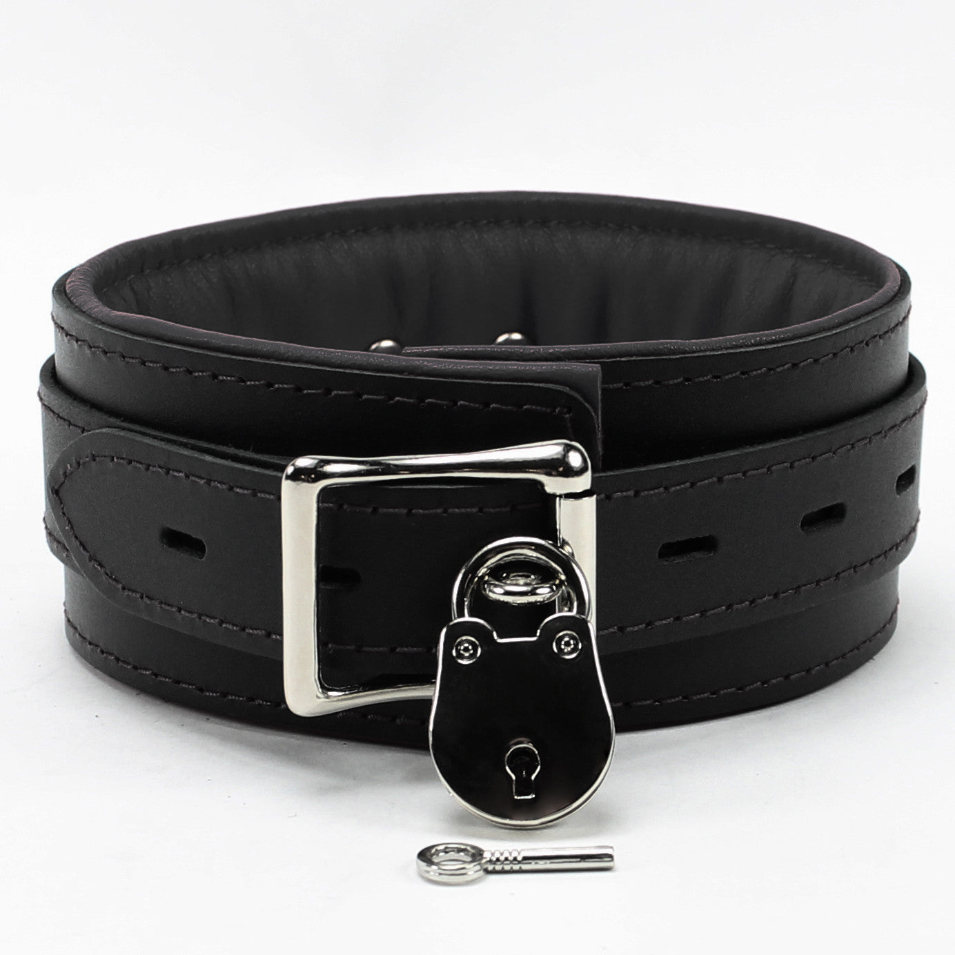 Luxury black padded locking bondage collar