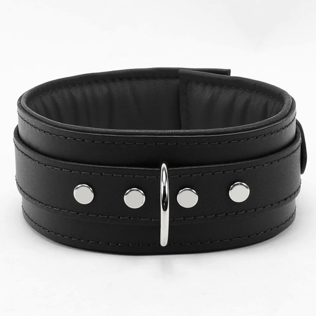 Luxury black padded locking bondage collar front