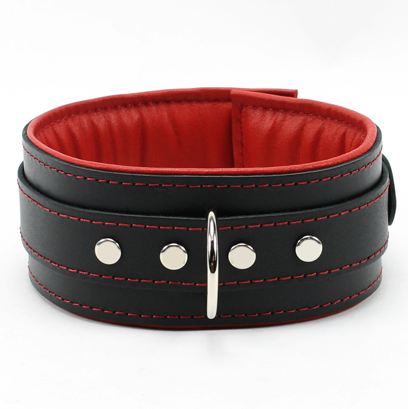 Luxury red padded locking bondage collar front