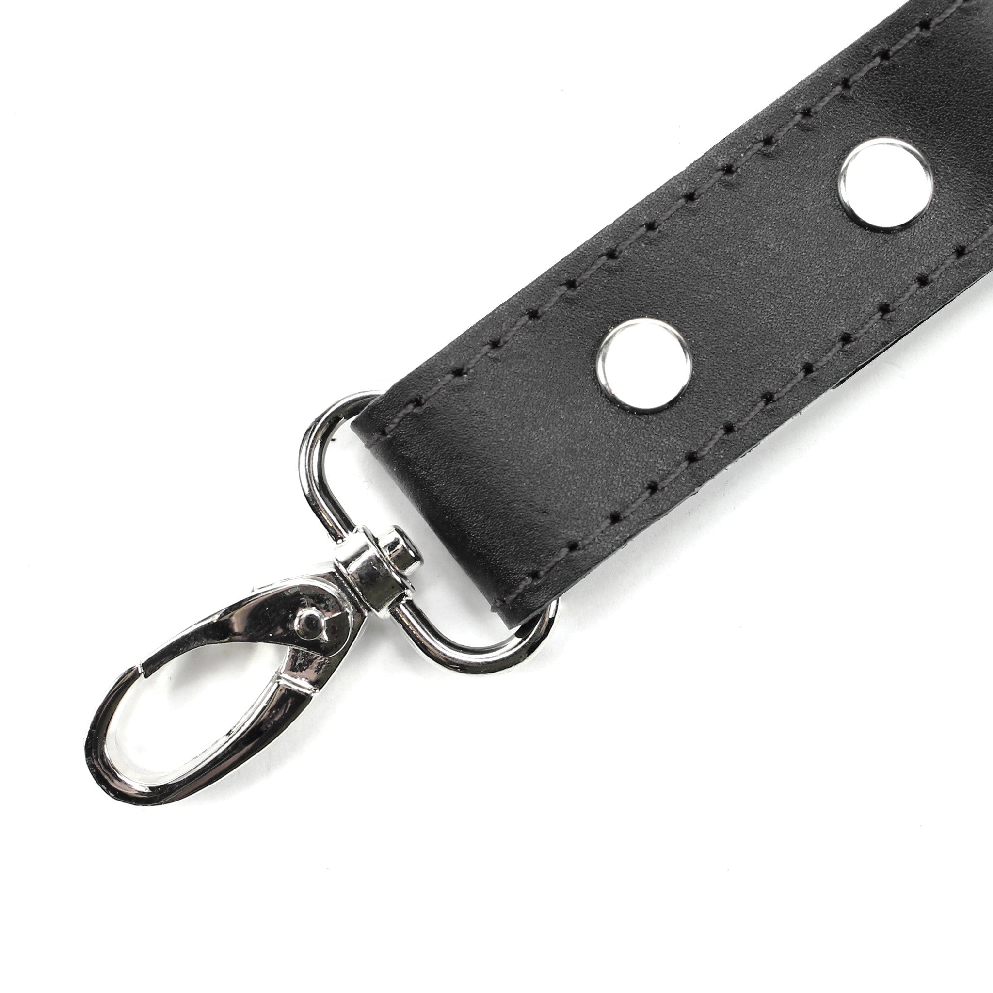 BDSM Cuff Connectors Black Leather Black Stitching Detail