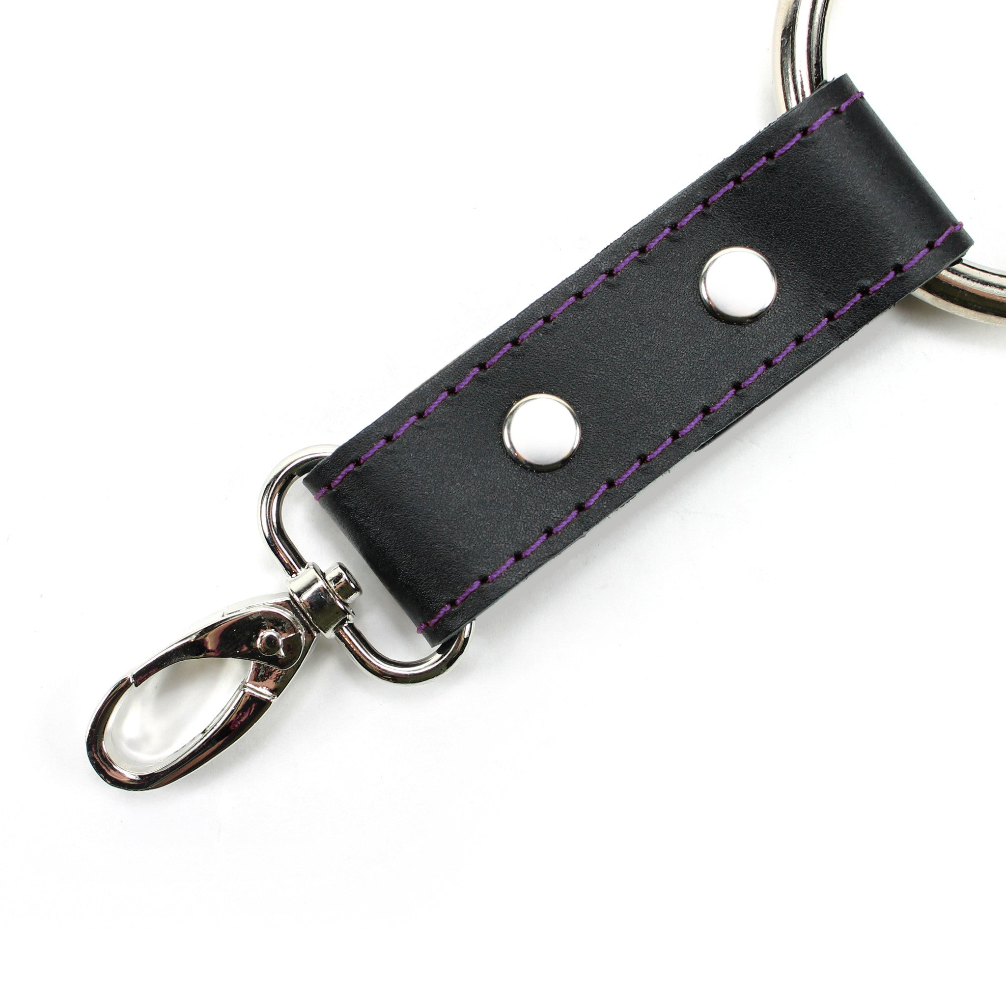 Leather BDSM Hogtie purple stitching