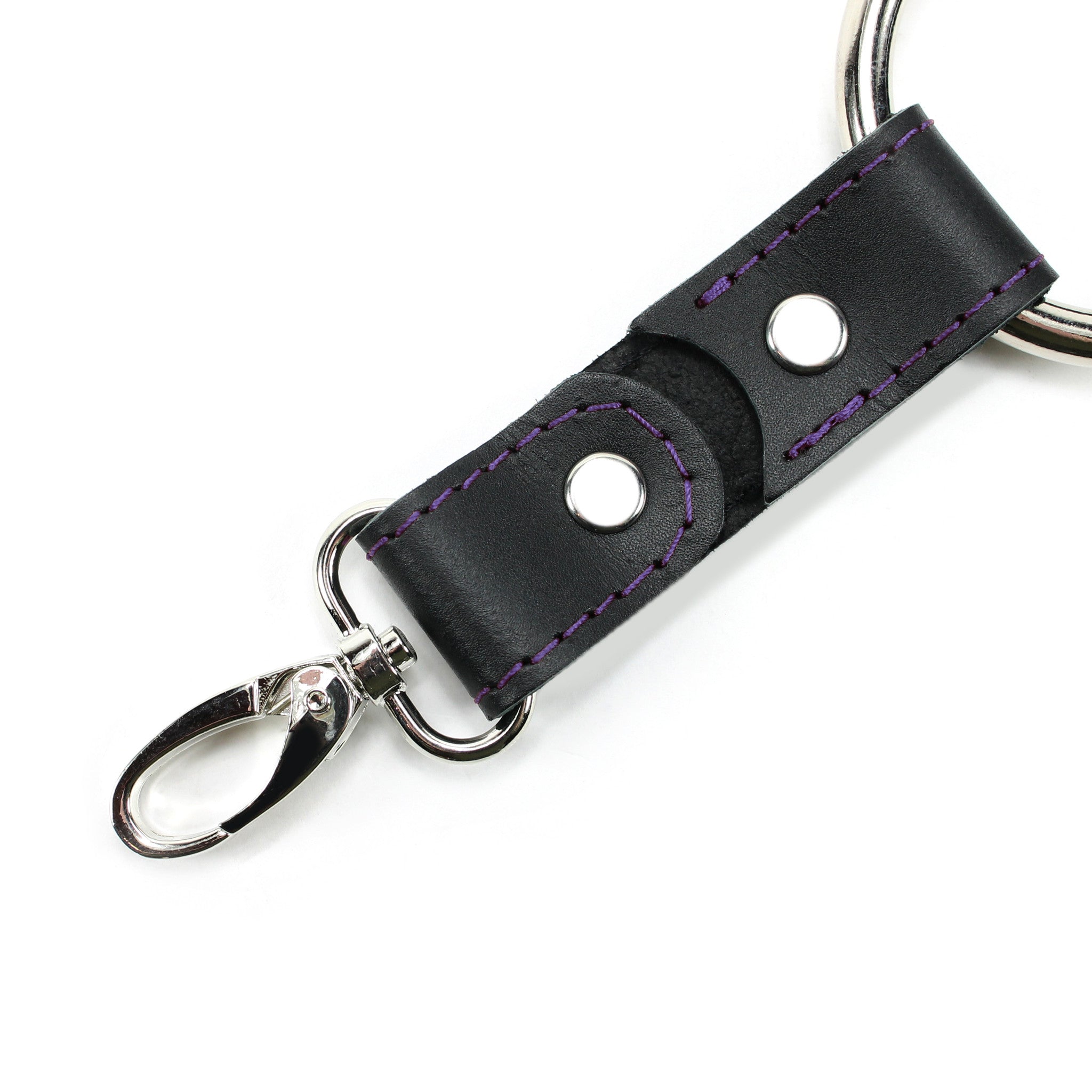 Leather BDSM Hogtie purple stitching with clip