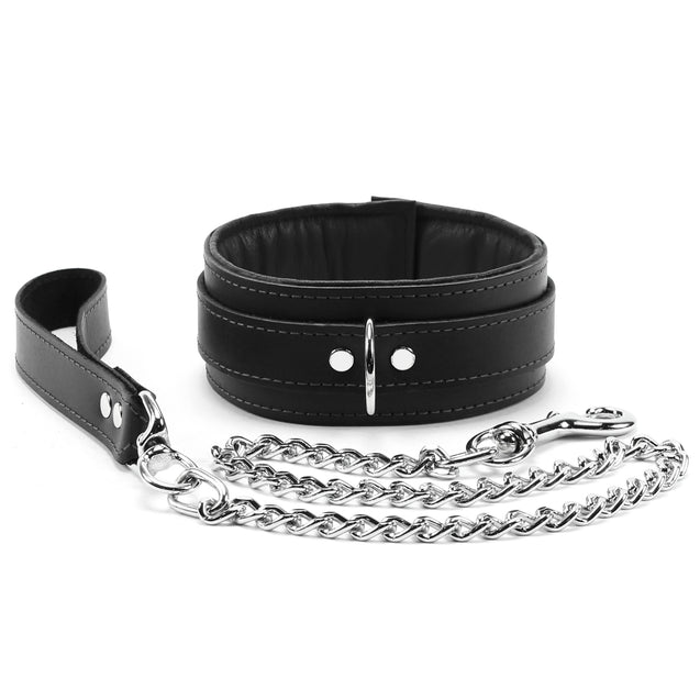 Luxury Padded Lambskin Leather BDSM Collar and Lead Black