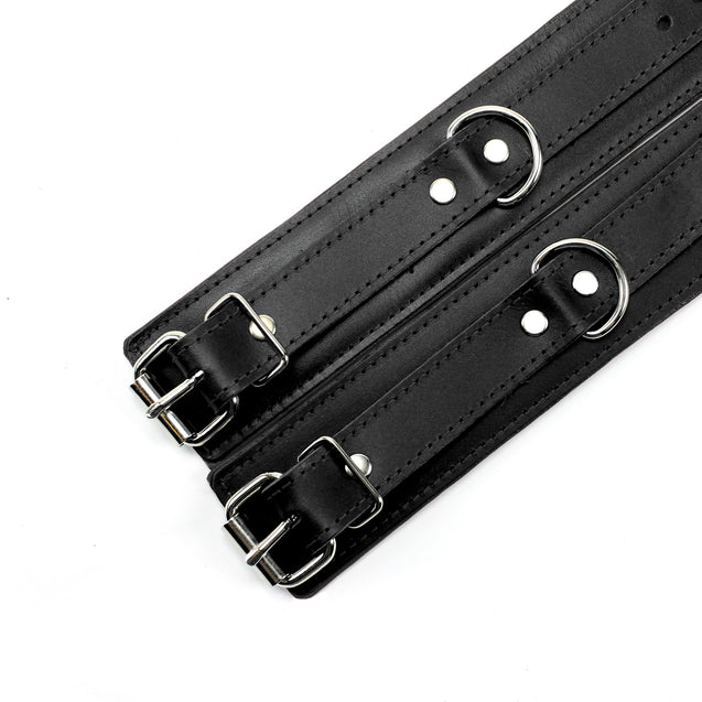 Mandrake BDSM Cuffs + Handle Hogtie Black Cuffs Details