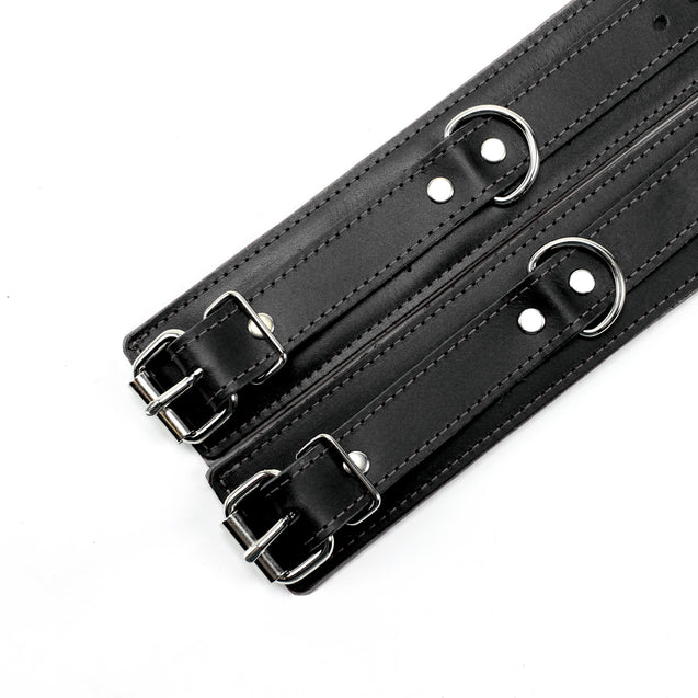 Padded leather bdsm cuffs grey detail