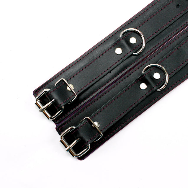 Luxury leather cuff set purple and black