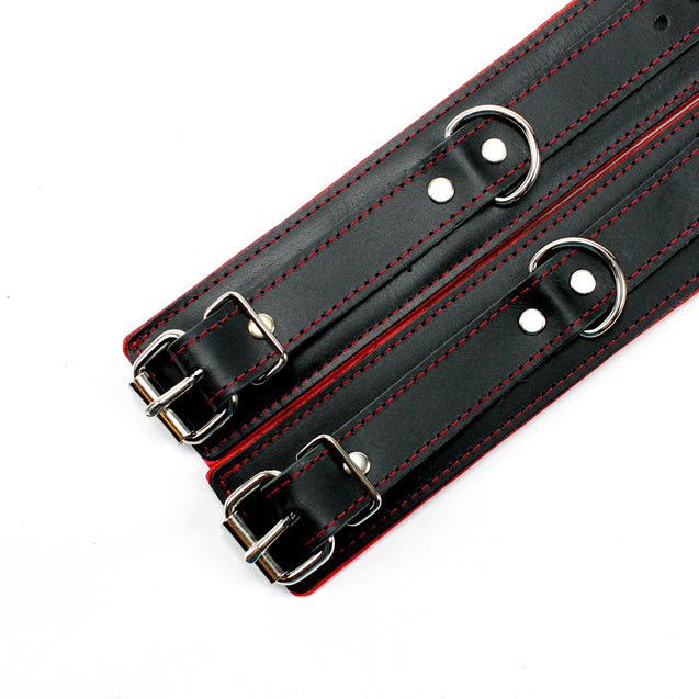 Mandrake BDSM Cuffs + Handle Hogtie Red Cuffs Details