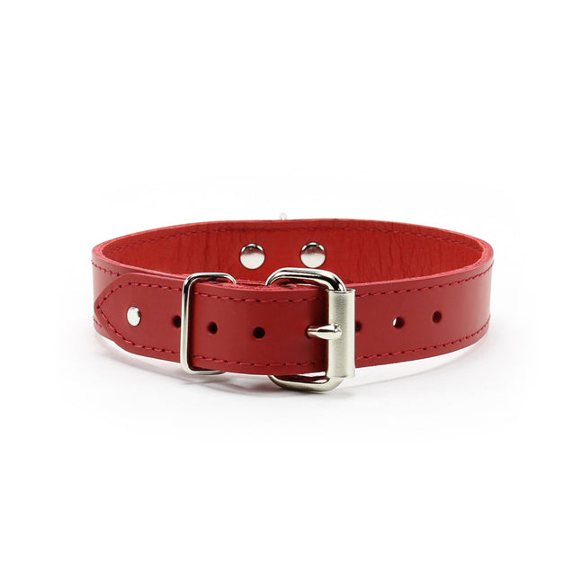 Atlas Red Leather BDSM Day Collar Back Buckle