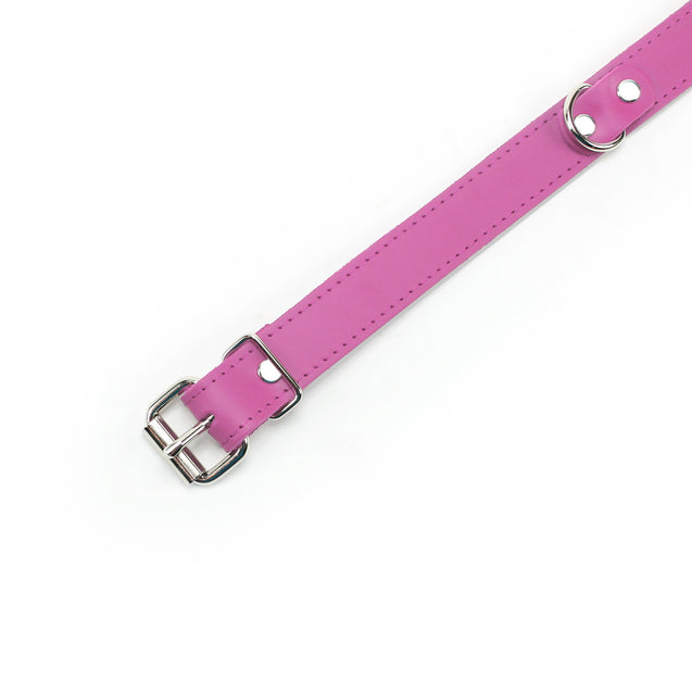 Atlas Pink Latigo Leather BDSM Day Collar with Adjustable Buckle