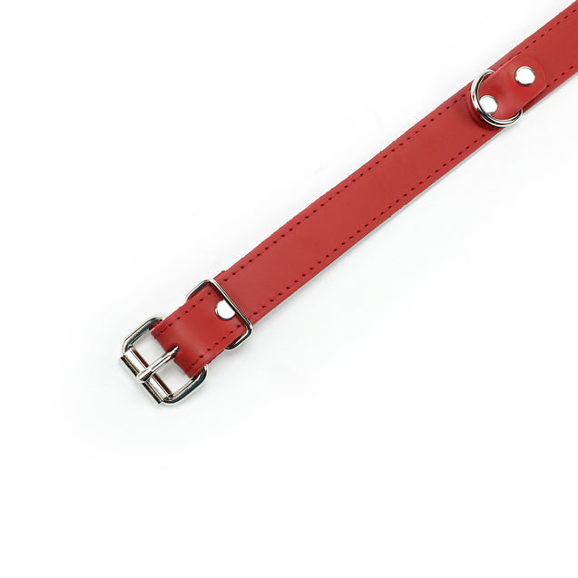 Atlas Red Latigo Leather BDSM Day Collar with Adjustable Buckle