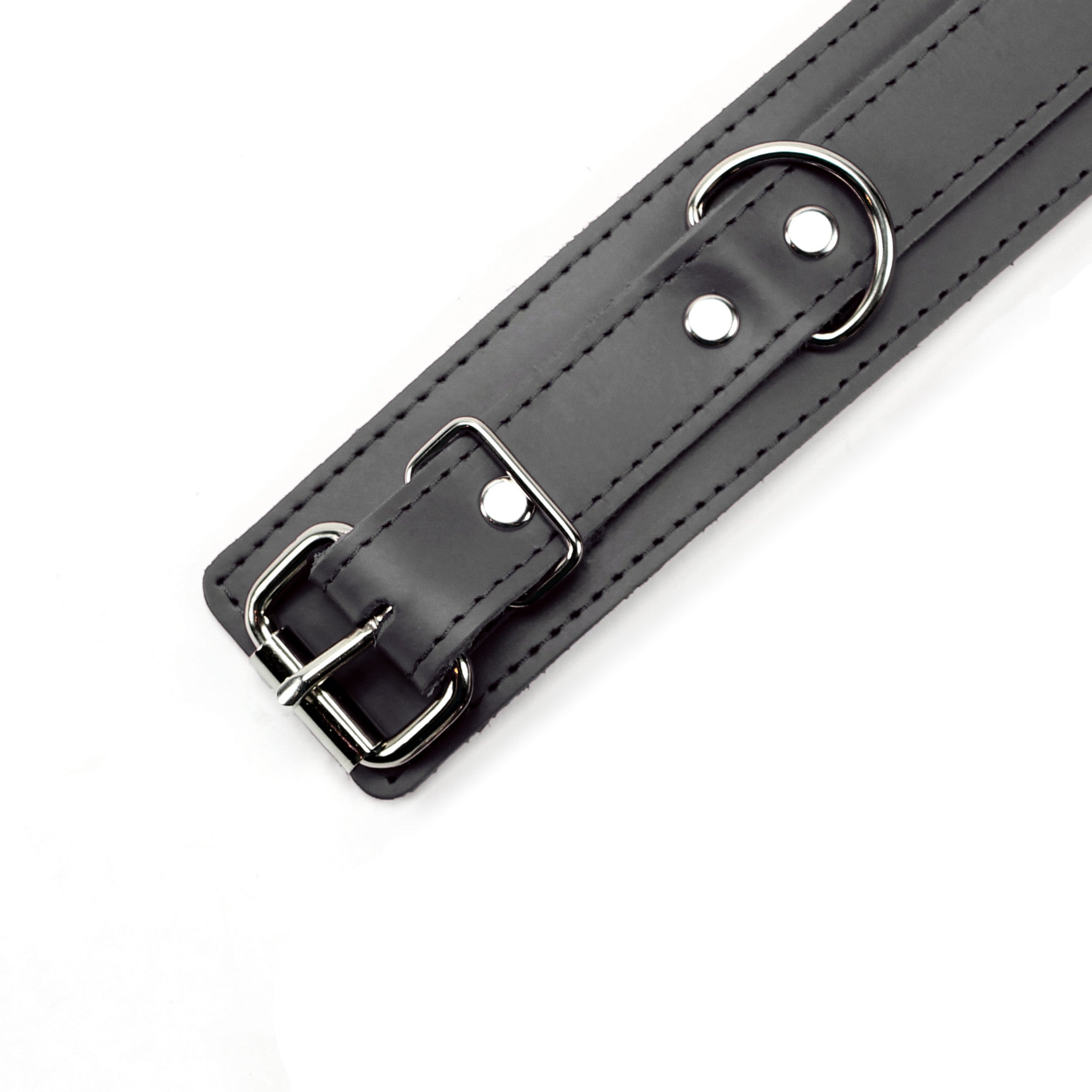 Atlas Black Leather Submissive Bondage Collar with Nickel-Plated Hardware