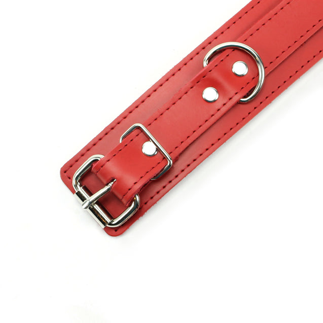 Atlas Red Leather Submissive Bondage Collar with Nickel-Plated Hardware