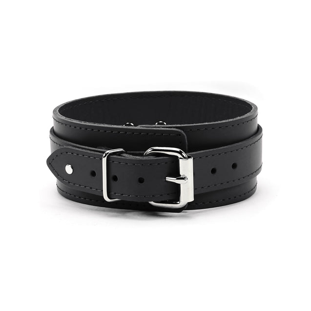 Atlas Black Leather Submissive Bondage Collar with Adjustable Buckle