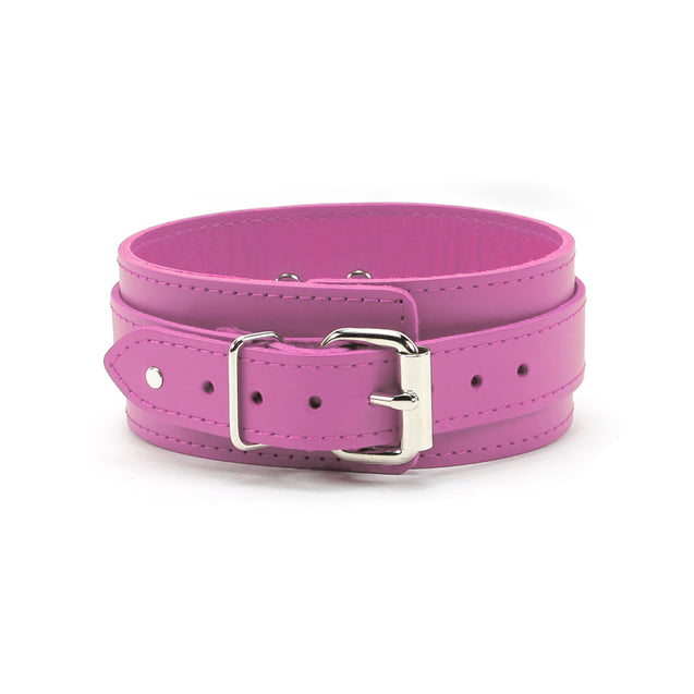 Atlas Pink Leather Submissive Bondage Collar with Adjustable Buckle
