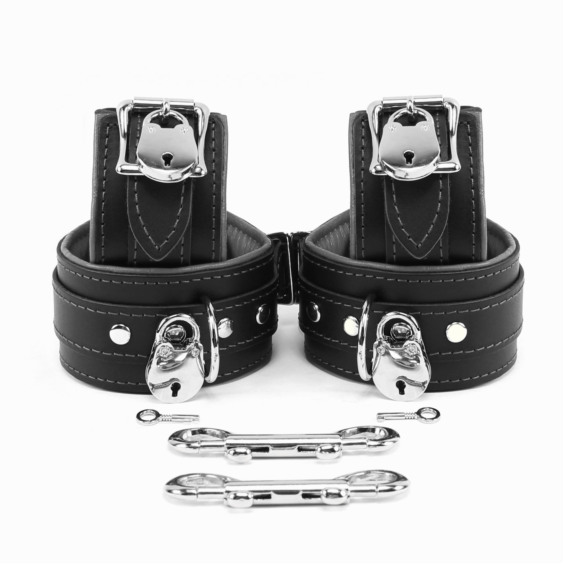 Padded Leather Locking Submissive Cuff Set Black