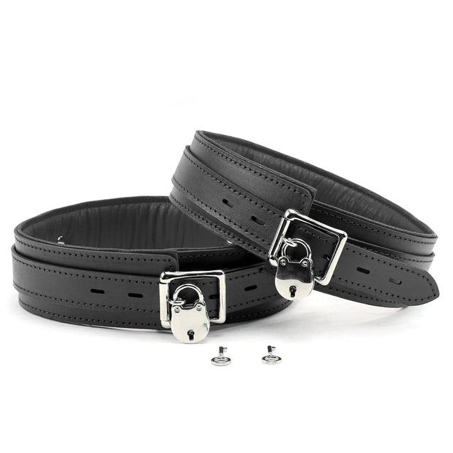 Luxury Padded Leather Thigh Cuffs Lockable Black