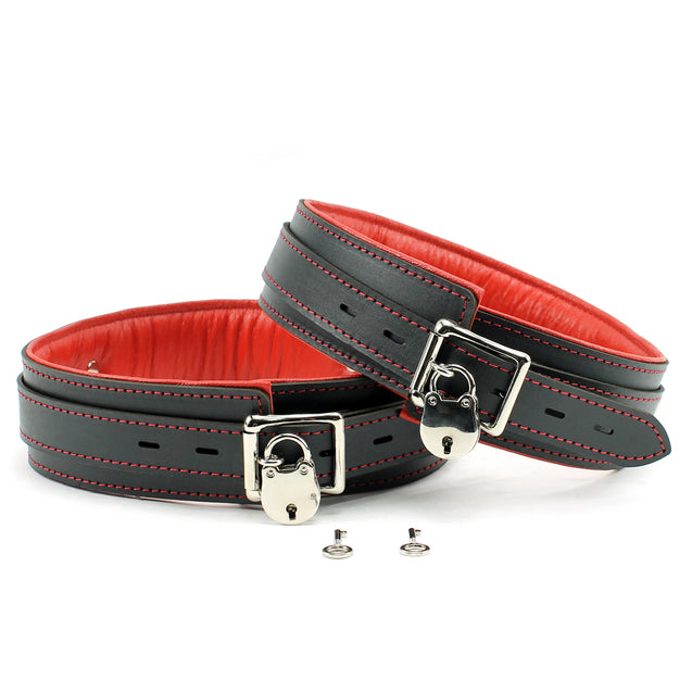 Luxury Padded Leather Thigh Cuffs Lockable Red