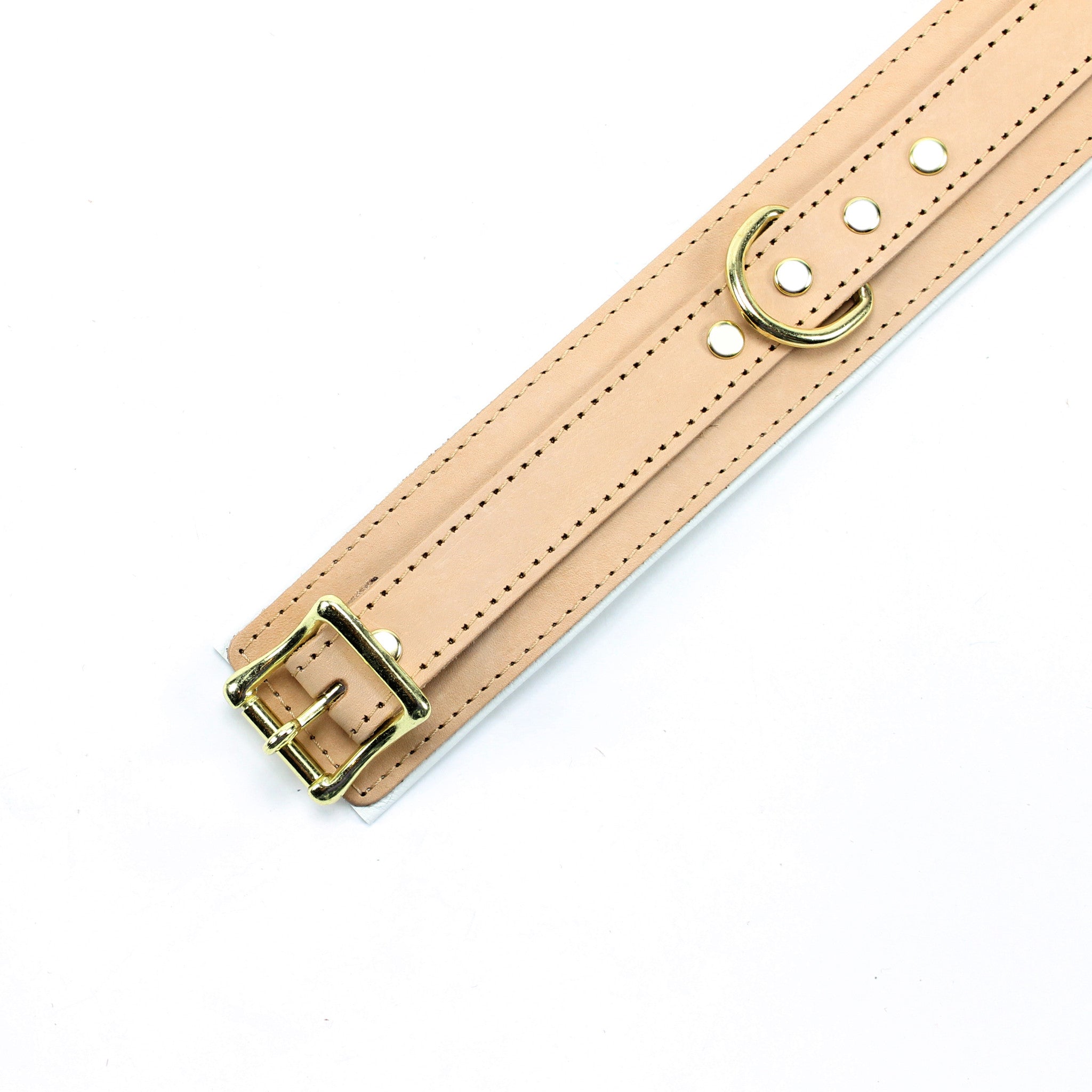 Galen Tan Leather BDSM Medical Collar with Gold-Plated Hardware