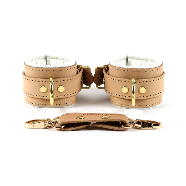 High-end nude leather medical play cuffs with leather cuff connector
