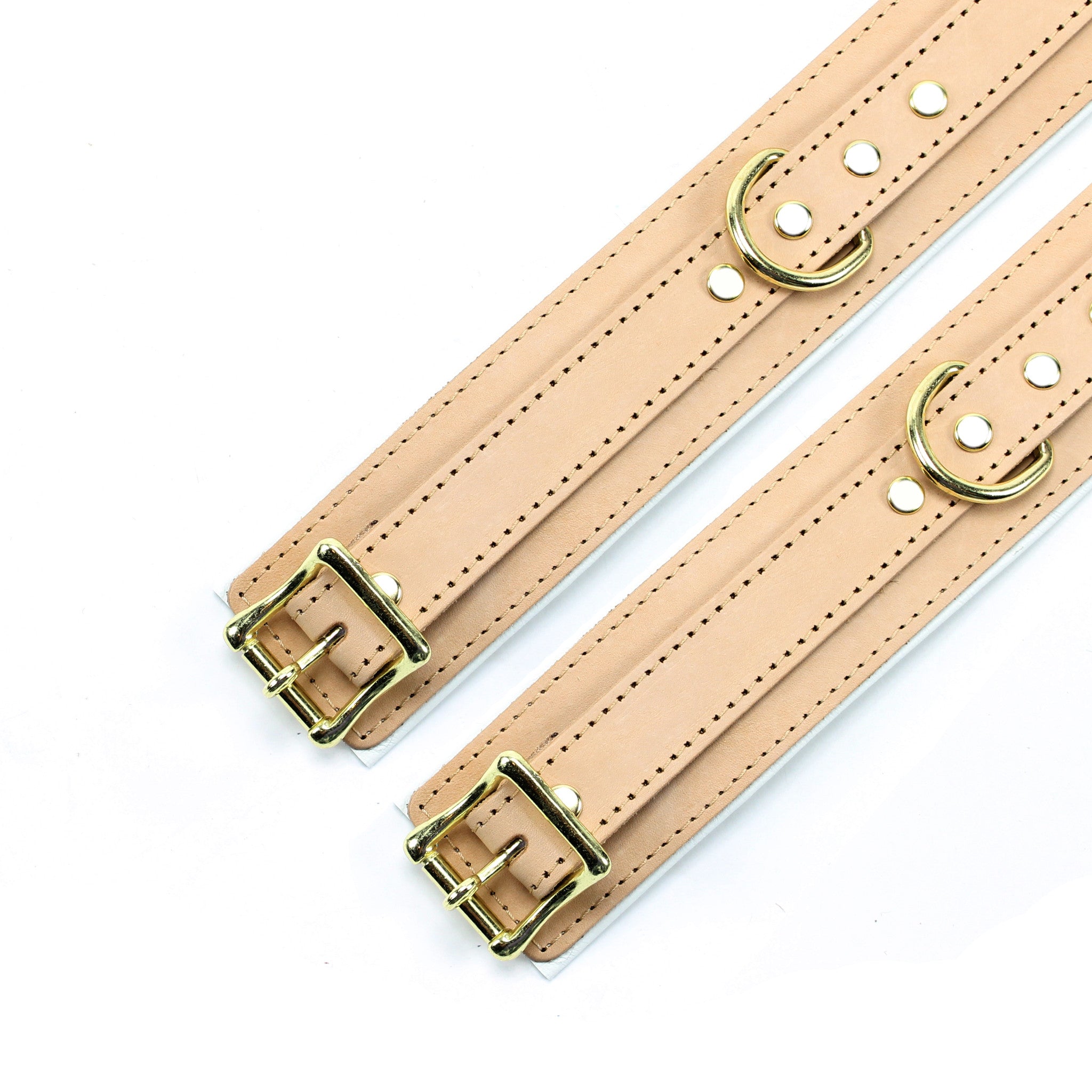 Luxury nude leather medical play bondage cuffs details