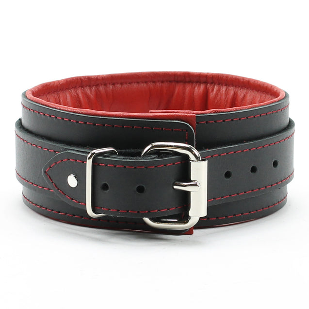 Luxury lambskin padded leather BDSM collar with adjustable collar red and black