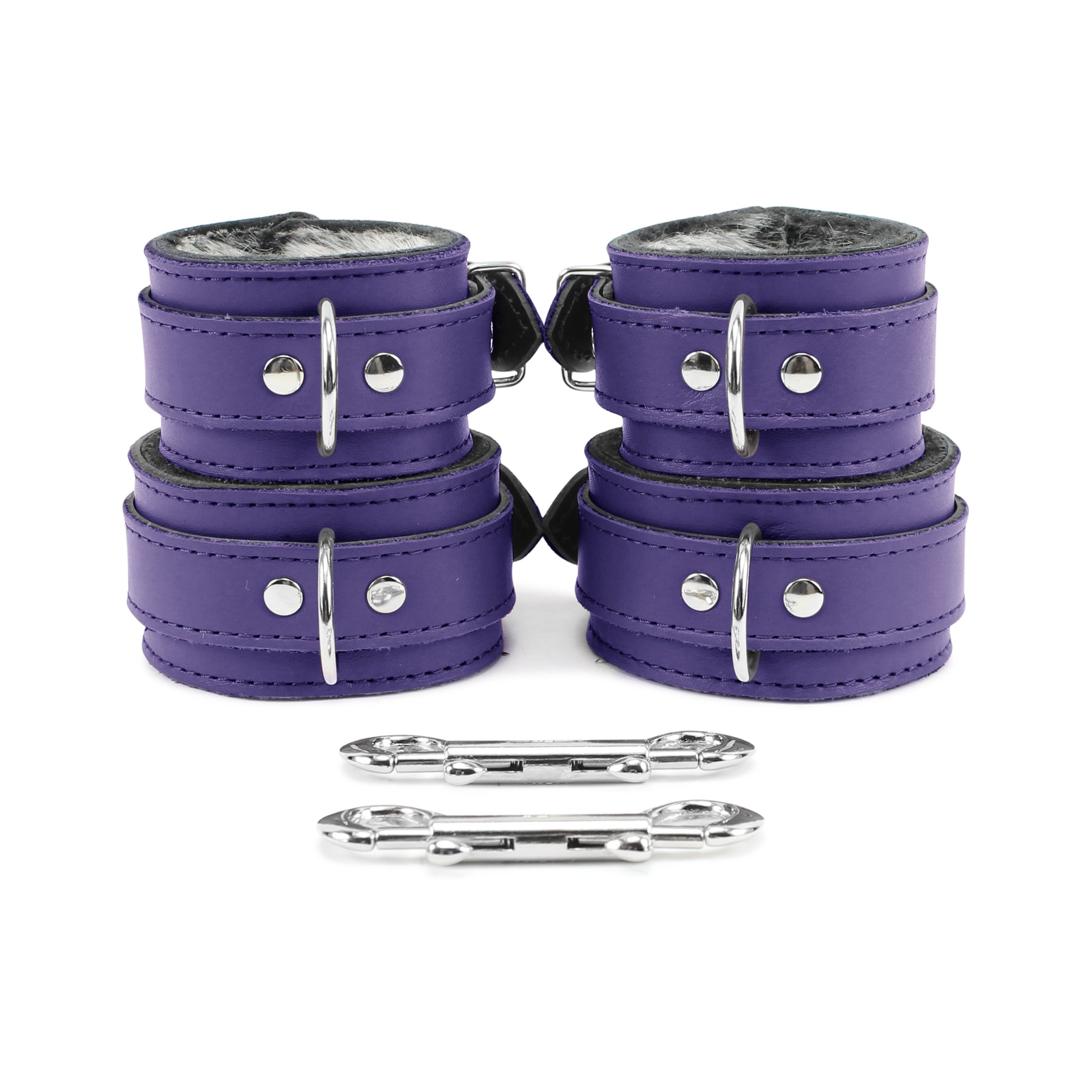 Berlin Faux Fur-Lined BDSM Cuffs Purple Leather Front
