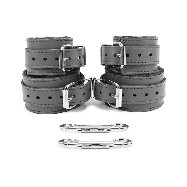 Berlin Faux Fur Lined Leather BDSM Cuffs Gray Back