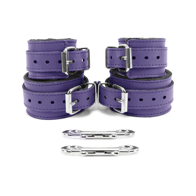 Berlin Faux Fur Lined BDSM Cuffs Purple Leather Back