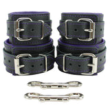 Luxury Padded Leather Submissive cuff set purple back