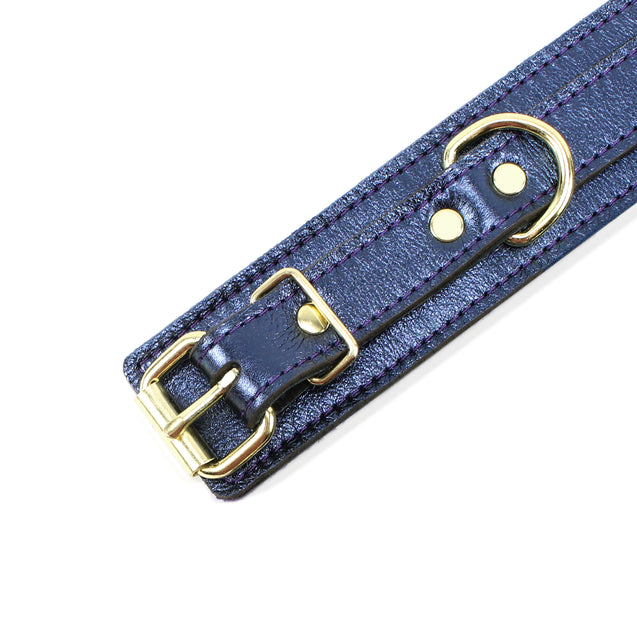Sonya Luxury Sapphire Blue Metallic Leather gold hardware cuff details