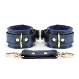 Special edition blue sapphire metallic leather bondage cuffs