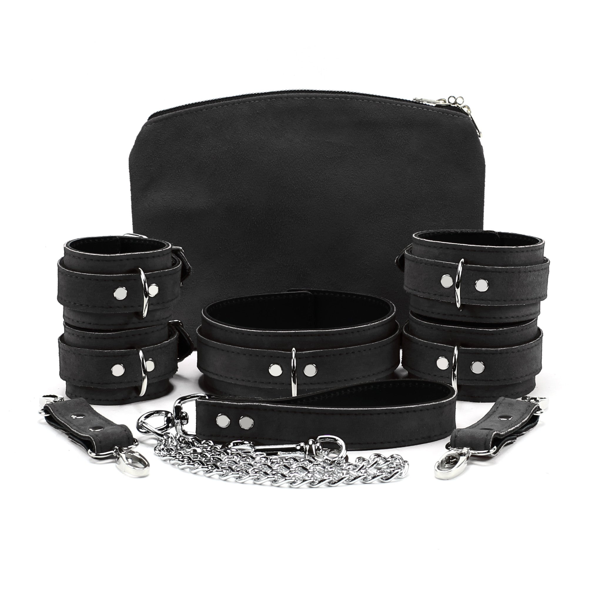 Lena 7-piece luxury black suede bondage set